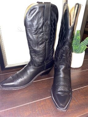 Old West Black Leather Western Heeled Boots LF1510 Size 6